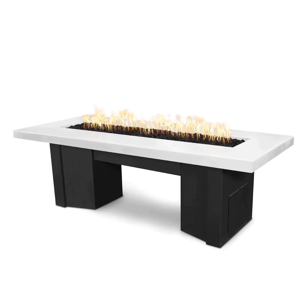The Outdoor Plus 78" Alameda Rectangular Fire Table - Powder Coated White Top & Black Base