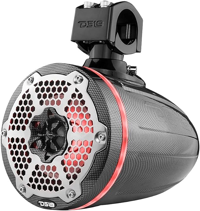 DS18 X Series HYDRO 6.5" Wakeboard Pod Tower Speaker w/ RGB LED Light 300W Black Carbon Fiber