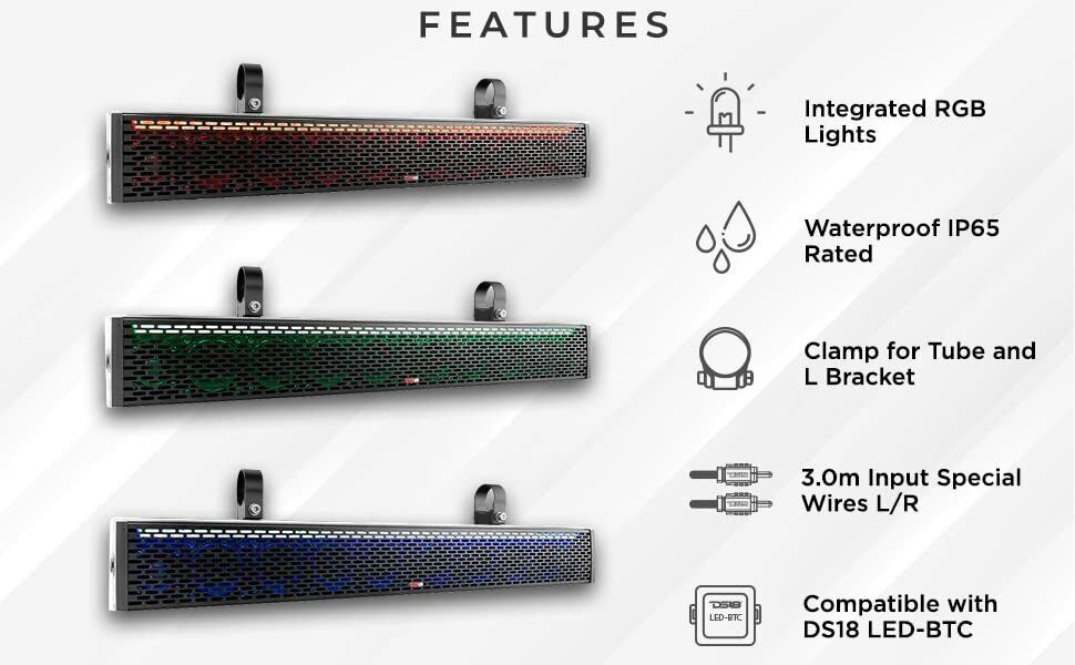DS18 Hydro 2-Way Sound Bar Speaker System w/ RGB Lights