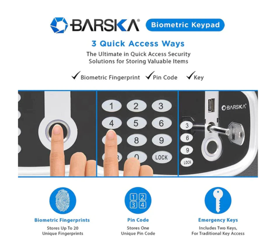 BARSKA Biometric Digital Keypad Security Safe with Interior Lights