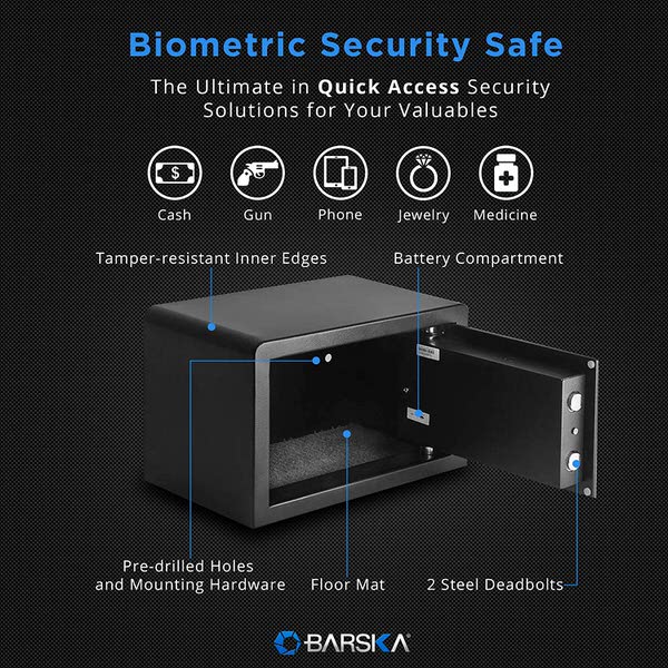 BARSKA Compact Biometric Security Safe with Fingerprint Lock