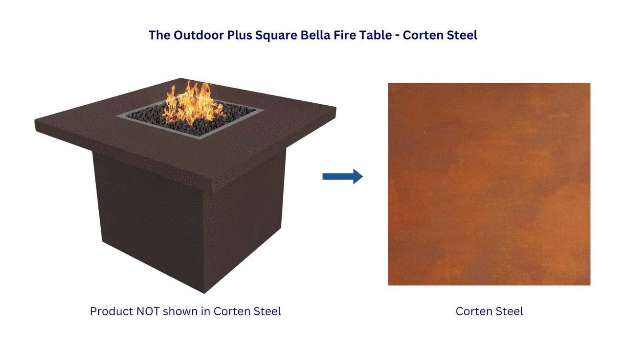 The Outdoor Plus 36" Bella Corten Steel Square Fire Pit Table