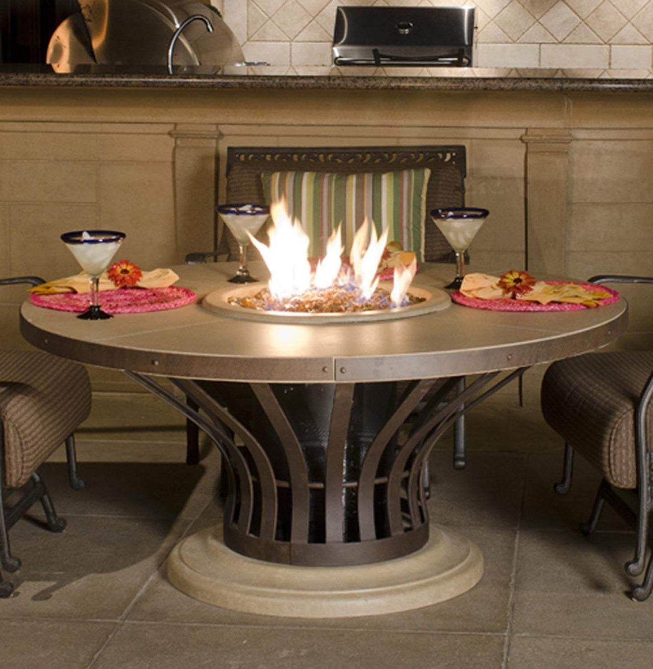 American Fyre Designs Fiesta Dining Height Round Gas Fire Pit Table
