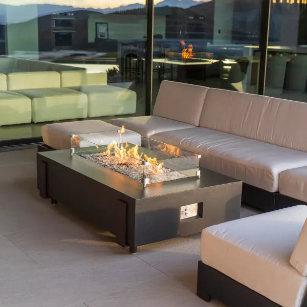 American Fyre Designs Iron Saddle Rectangle Concrete Fire Table - 60"